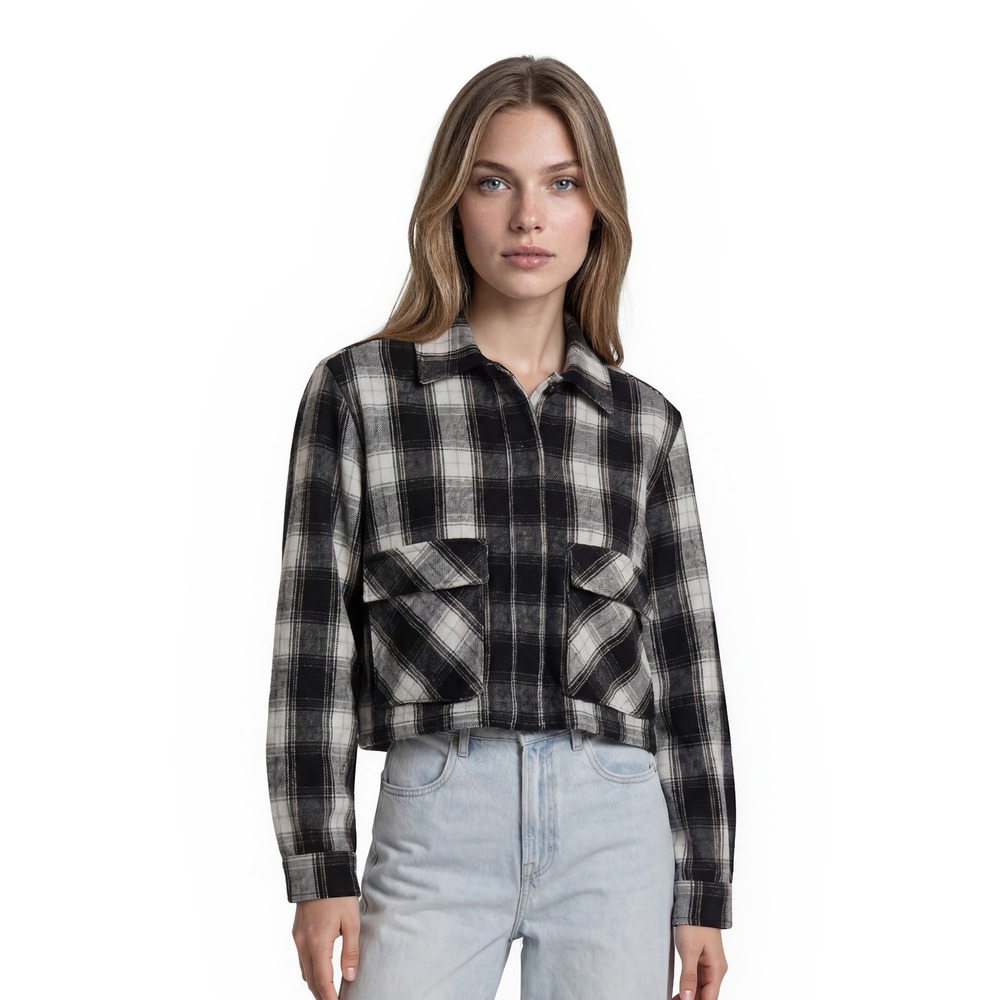 NEW Lucky Brand Plaid Jacket Women's Size Large Black White Buffalo Check Coat‎